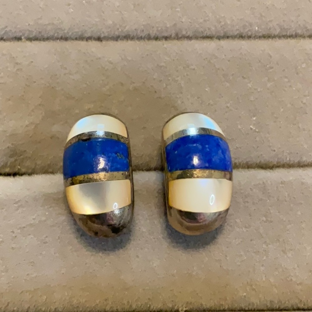 Blue and Mother of Pearl Sterling Silver 925 Earrings